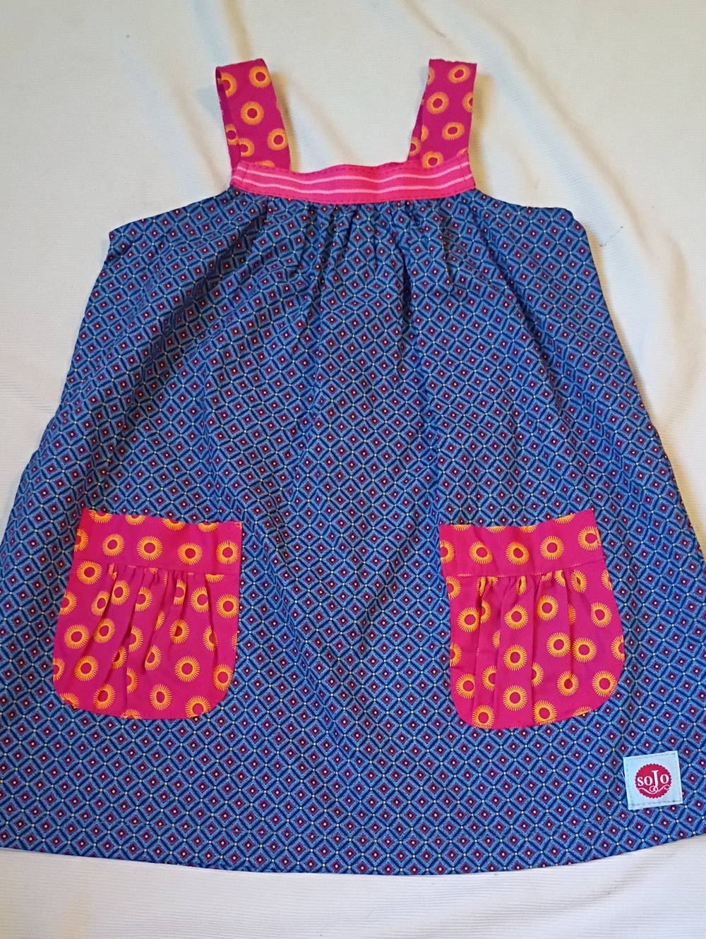 sojo Handmade Geometric Girls Dress With Front Pockets
